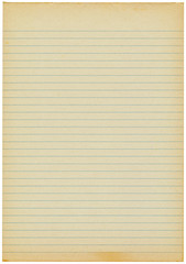 Old yellowing lined blank A4 paper isolated. - obrazy, fototapety, plakaty