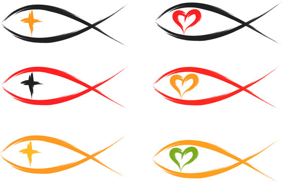 Set Of Christian Fish Symbols