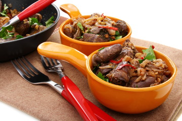 Chicken liver with onion and walnuts.