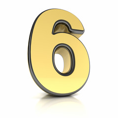 The number six as a shiny metal object over white