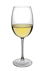 Glass of white wine on a white background
