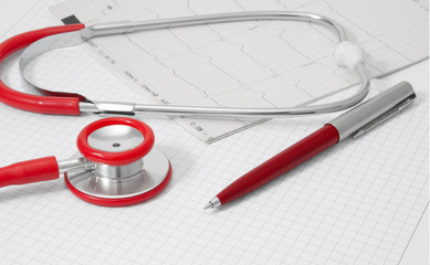 cardiogram and stethoscope