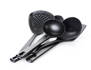 black kitchen utensils isolated on white