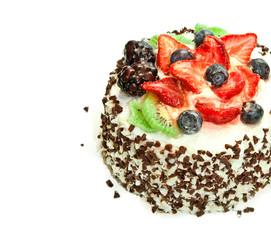 Chocolate cake with strawberry, isolated on white background