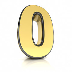 The number zero as a shiny metal object over white