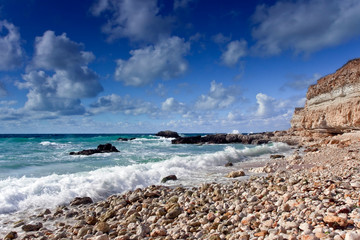 Beautiful rocky sea beach in the summer