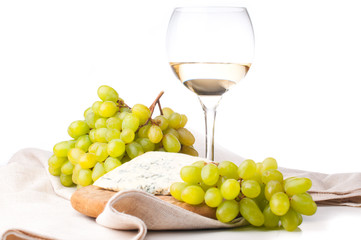 white wine, blue cheese and grapes
