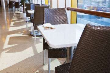 Row of tables in Restaurant