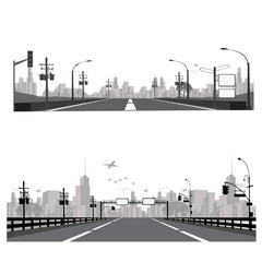 Vector illustration.Highway silhouette .City skyline