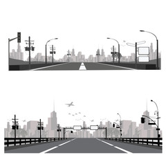 Obraz premium Vector illustration.Highway silhouette .City skyline