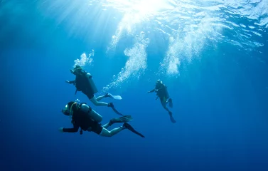 Afwasbaar Fotobehang Duiken duikers accoord van een duik