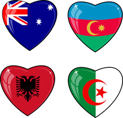 Set of vector images of hearts with the flags