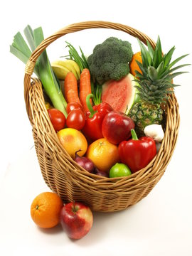 Fruits and vegetables on isolated background