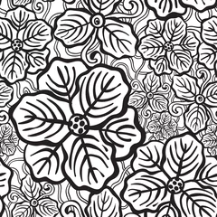 Cercles muraux Fleurs noir et blanc Papier peint floral dessiné à la main
