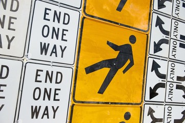Wall of Road Warning Signs