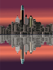 city reflection at dusk