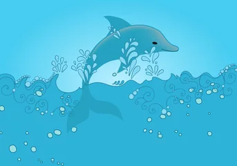 Raamstickers Schattige dolfijn die uit de oceaan springt © Glyph