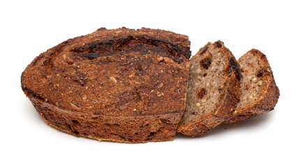 home-made bread from rye flour on white background
