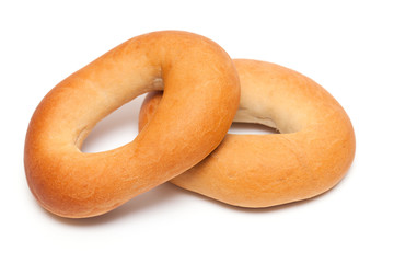 Ring bagels on a white background