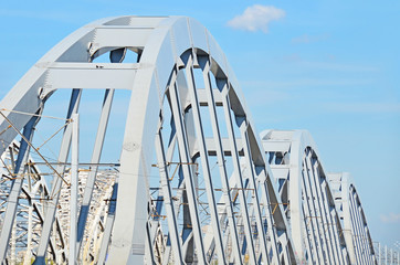 Naklejka premium Railway bridge across Dnieper river, Kiev, Ukraine