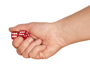 dice in hand, isolated on white background