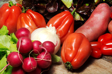raw vegetable mix on wood