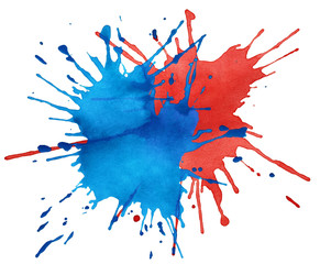 Naklejka premium Blot of blue and red watercolor