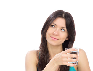 Fototapeta premium Woman drinking water from clear glass