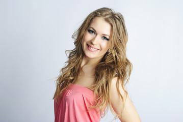 Fototapeta premium beautiful girl in rose long year peasant woman's dress