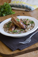 Sausages with creamy lentils