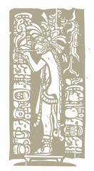 Smoking Mayan Priest Woodblock