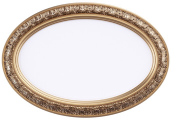 oval gilded picture frame or mirror isolated on white - obrazy, fototapety, plakaty