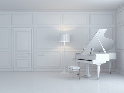 White Piano In A White Interior