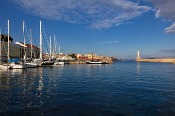 Sailboats at Chania harbour, Greece