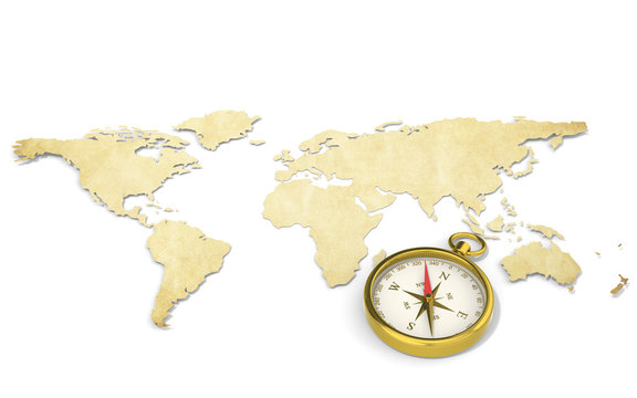 Fototapeta Map and Compass. Antique style.  Brass Compass.