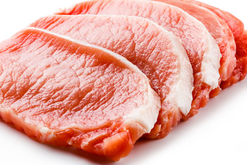 Fresh raw pork on white background