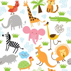 Stickers pour porte Zoo modèle sans couture avec des animaux mignons