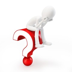 3d man sitting on a question mark