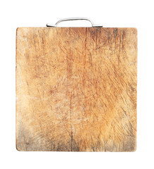 Dirty wooden cutting board isolated on white background