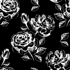Deurstickers Zwart wit bloemen Naadloos bloemenpatroon met rozen