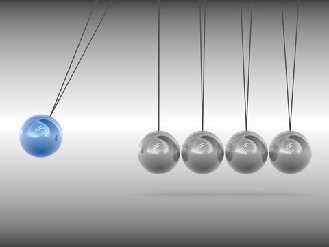 Newton cradle - blue sphere