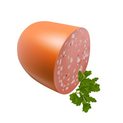 vector cooked sausage with parsley isolated on white background