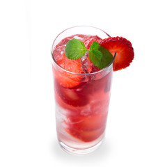 Strawberry cocktail over white background
