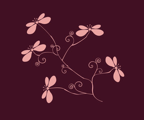 branch with decorative flowers on purple background