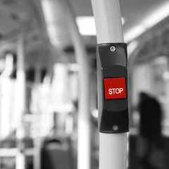 Printed roller blinds Red, black, white Bus Stop Button
