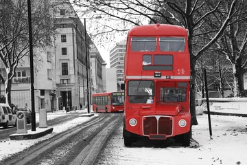 Fotobehang Rood, wit, zwart Londen Route Master Bus