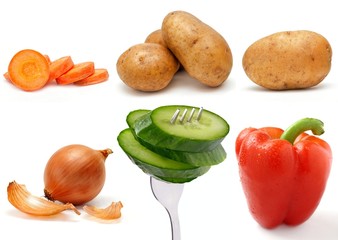set of vegetables on a white background