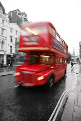 Papier Peint photo Lavable Rouge, noir, blanc Bus principal de l& 39 itinéraire de Londres