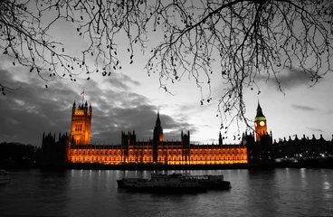 Peel and stick wall murals Red, black, white Westminster at dusk
