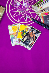 Tarot cards with a magic ball and a magic wand (2).